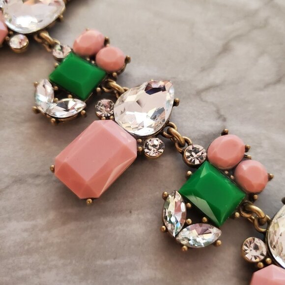 🎀 J.Crew Pastel Kelly Green Rhinestones Crystal Clusters Enamel Statement 🎀 - Picture 8 of 12